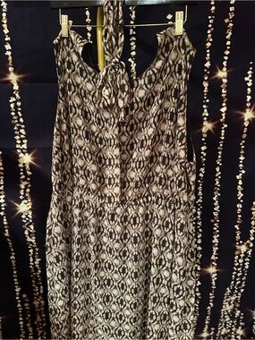 Sleeveless Patterned Tie-Neck Women's dress- Black & Cream
